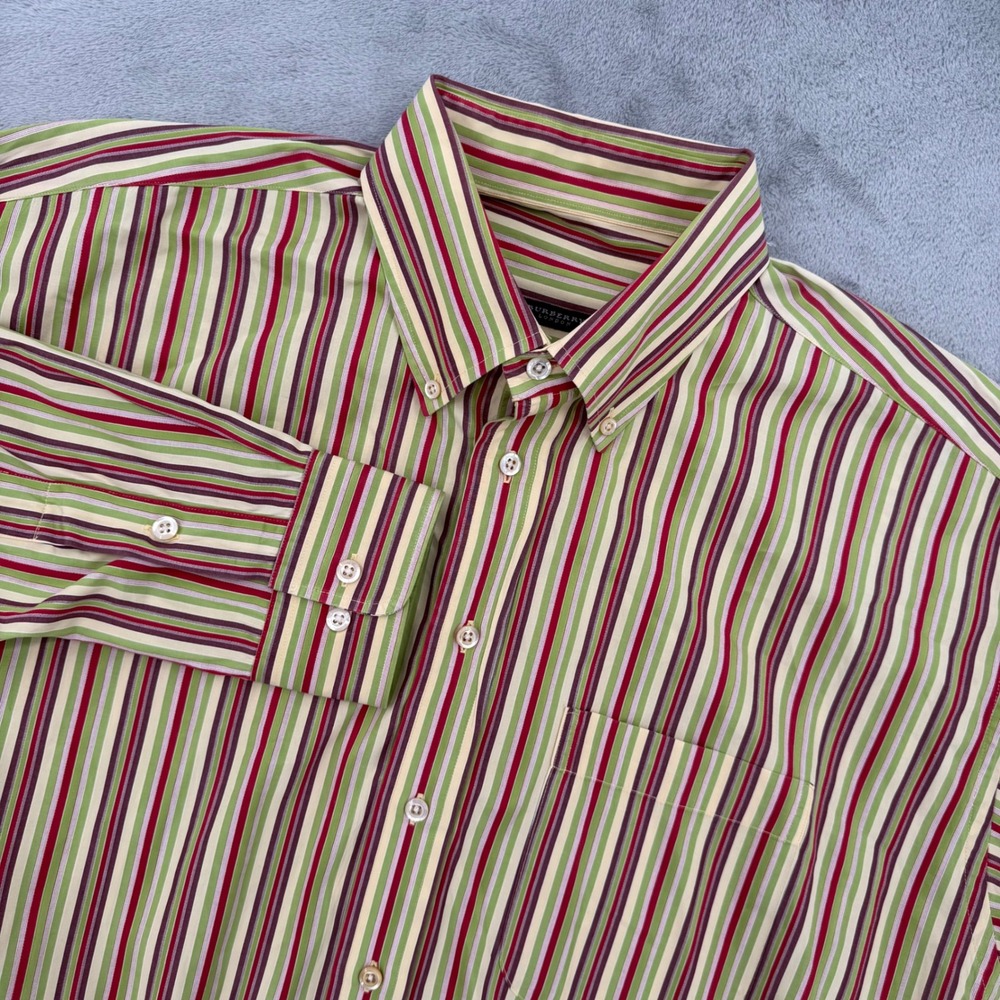 Vintage Burberry London Mens Button Down Shirt‎ Striped Cotton Made In USA  XL
